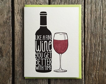 Fine Wine Birthday Letterpress Card