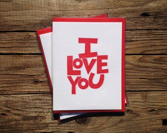 Letterpress "I Love You" Valentine's Day Card & Envelope