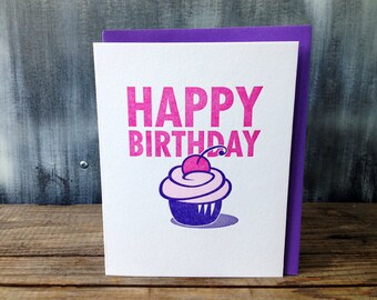 Happy Birthday Cupcake Letterpress Card