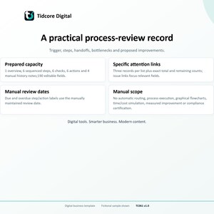 Process Mapping Worksheet. Prepared capacities, specific issue links, exact overflow and manual scope; no process execution, time/cost simulation or measured improvement.
