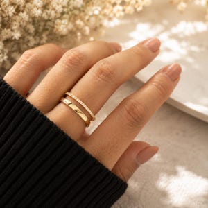 18K Gold Plated Stacking Rings Set | Dainty CZ Solitaire Band, Minimalist Elegant Jewelry