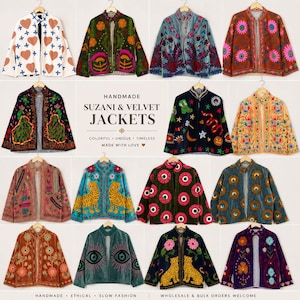 Jaquetas Plus Size Bordadas à Mão no Atacado, Jaqueta Suzani de Veludo, Jaquetas Boho, Roupas em Grande Quantidade, Jaqueta Personalizada