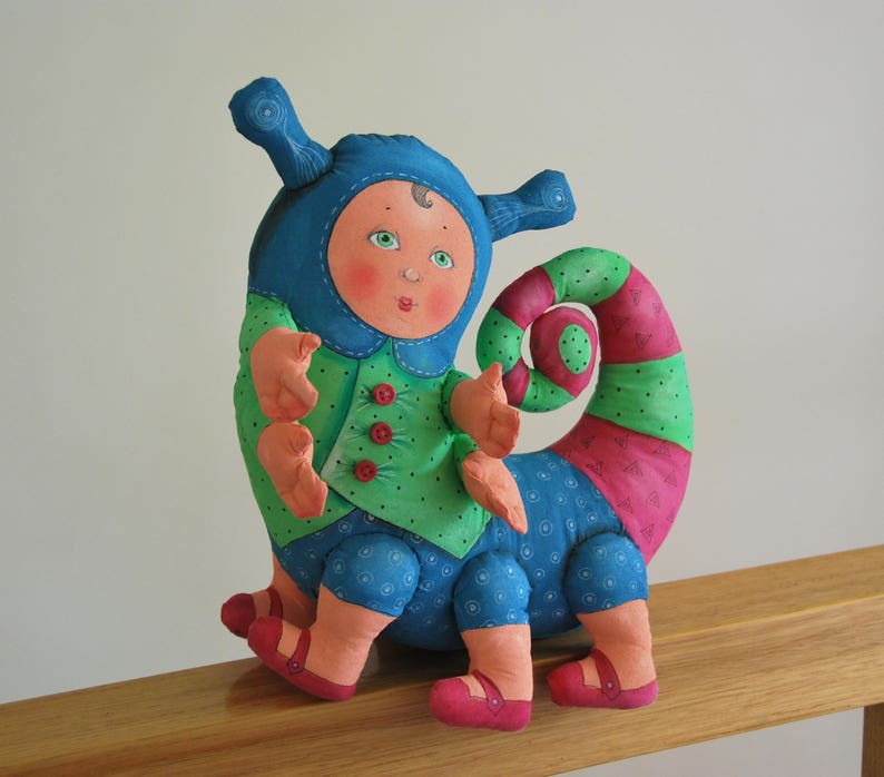 Magic Caterpillar Painted Folk Art Doll Soft Sculpture Etsy