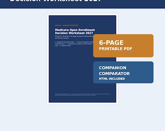 Medicare Open Enrollment Worksheet 2027 | Compare Medicare Advantage vs Medigap Plan Cost Printable Checklist for Parents Caregivers PDF