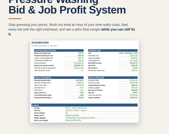Pressure Washing Business Spreadsheet | Bid and Job Costing Template Excel Google Sheets | Power Washing Pricing and Profit Tool