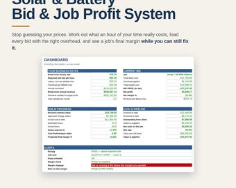 Solar Installer Business Spreadsheet | Solar and Battery Bid Template Excel Google Sheets | PV Installation Pricing and Profit Tool
