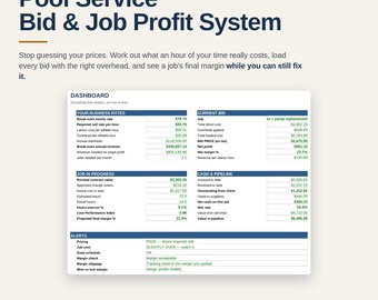 Pool Service Business Spreadsheet | Bid and Job Costing Template Excel Google Sheets | Pool Repair Pricing and Profit Tool