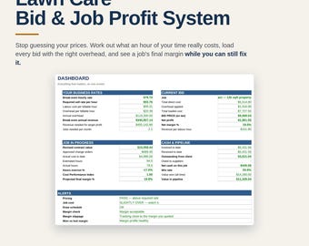 Lawn Care Business Spreadsheet | Mowing Bid and Job Costing Template Excel Google Sheets | Lawn Service Pricing and Profit Tool