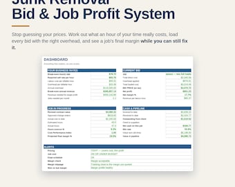 Junk Removal Business Spreadsheet | Hauling Bid and Job Costing Template Excel Google Sheets | Cleanout Pricing and Profit Tool
