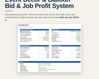 Event Decor Business Spreadsheet | Balloon Garland Pricing and Job Costing Template Excel Google Sheets | Backdrop Profit Tool