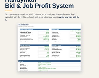 Handyman Business Spreadsheet | Bid and Job Costing Template Excel Google Sheets | Home Repair Pricing and Profit Tool