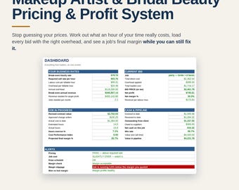 Makeup Artist Business Spreadsheet | Bridal MUA Pricing Template Excel Google Sheets | Beauty Services Price and Profit Tool
