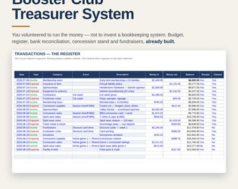 Booster Club Treasurer Spreadsheet | Budget Bank Reconciliation Excel Google Sheets | Concession Stand Tracker and Fundraiser Template