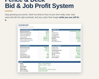 Fence and Deck Business Spreadsheet | Contractor Bid and Job Costing Template Excel Google Sheets | Fencing Pricing and Profit Tool