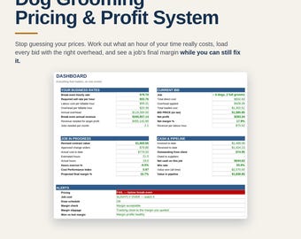 Dog Grooming Business Spreadsheet | Groomer Pricing Template Excel Google Sheets | Pet Grooming Price and Profit Calculator