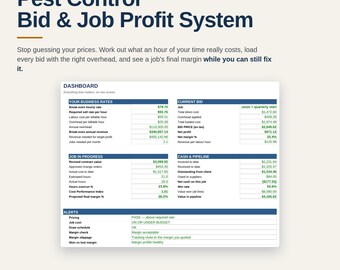 Pest Control Business Spreadsheet | Bid and Job Costing Template Excel Google Sheets | Exterminator Pricing and Profit Tool