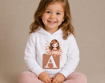 Personalised Floral Princess Toddler/Kids Hoodie, Customise Name or Initial, Hair Colour & Skin Tone