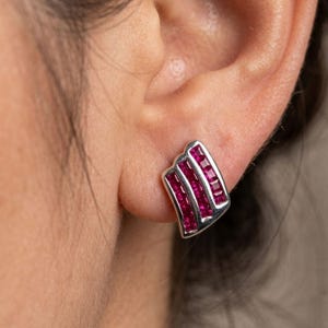 Örhängen i sterlingsilver med rubin, geometriska fyrkantiga ädelstenar, moderna statement-smycken