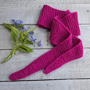 Hand Knitted Sophie Scarf - Knitted Neck Scarf - Small Knit Scarf - Merino Wool Sophie Scarf -Fuchsia Pink Sophie Scarf