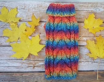 Rainbow Cable Knit Dog Sweater -Small Dog Sweater-Chihuahua sweater-Pet Sweater-Dog Costume Size XS