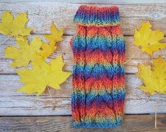 Rainbow Cable Knit Dog Sweater -Small Dog Sweater-Chihuahua sweater-Pet Sweater-Dog Costume Size XS