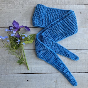 Hand Knitted Sophie Scarf - Knitted Neck Scarf - Small Knit Scarf - Merino Wool Sophie Scarf -Blue Sophie Scarf