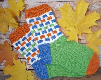 Hand Knit Wool Socks -Colorful Socks for Women -Socks Size US W 7 -7,5 /EU 38