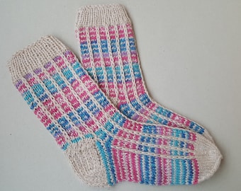 Hand Knitted Wool Socks -Colorful Socks for Women - Size Medium (US W 7, 8) (EU 38, 39)