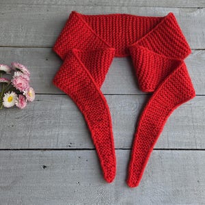 Hand Knitted Sophie Scarf - Knitted Neck Scarf - Small Knit Scarf - Merino Wool Sophie Scarf -Red Sophie Scarf