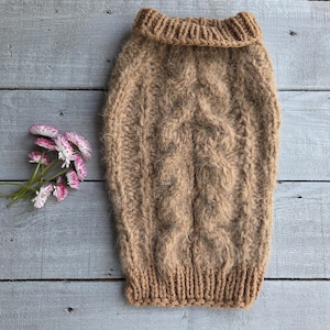 Small Dog Sweater -Hand knit Dog Sweater-Dog Coat-Dog Costume-Dog Clothes-Dog fashion- Beige Dog Sweater-Size S