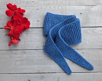 Hand Knitted Sophie Scarf - Knitted Neck Scarf - Small Knit Scarf -  Sophie Scarf-Blue Sophie Scarf- Merino Wool Sophie Scarf