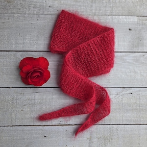 Hand Knitted Sophie Scarf - Knitted Neck Scarf - Small Knit Scarf -  Sophie Scarf- Mohair Scarf -Red Sophie Scarf