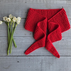 Hand Knitted Sophie Scarf - Knitted Neck Scarf - Small Knit Scarf - Silk and Wool Sophie Scarf -Red Sophie Scarf