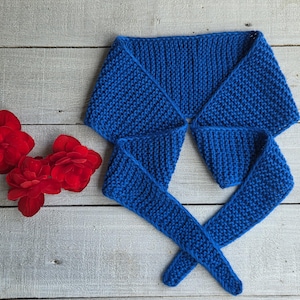 Hand Knitted Sophie Scarf - Knitted Neck Scarf - Small Knit Scarf - Cashmere Wool Sophie Scarf -Blue Sophie Scarf