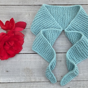 Hand Knitted Sophie Scarf - Knitted Neck Scarf - Small Knit Scarf - Merino Wool Sophie Scarf -Light Blue Sophie Scarf