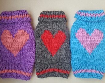 Hand Knit Heart Design Dog Sweater -Small Dog Sweater-Chihuahua sweater-Pet Heart Sweater-Dog Heart Costume size XS- S -M