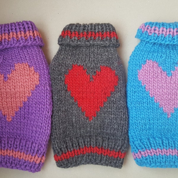 Hand Knit Heart Design Dog Sweater -Small Dog Sweater-Chihuahua sweater-Pet Heart Sweater-Dog Heart Costume size XS- S -M