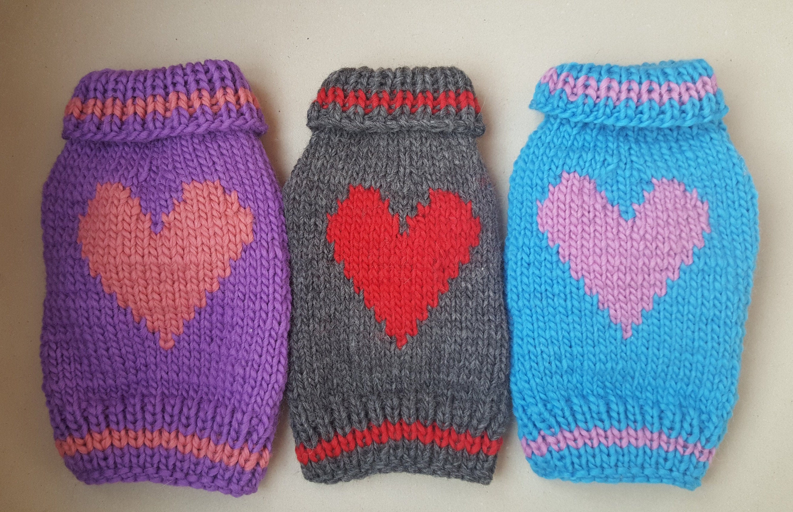 Hand Knit Heart Design Dog Sweater -Small Dog Sweater-Chihuahua sweater-Pet Heart Sweater-Dog Heart Costume size XS- S -M