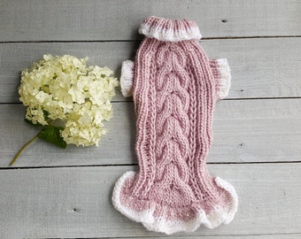 Pink knitted dress for dogs-Chihuahua Dress-Small Dog Costume-Small Dog Clothes -Small Dog Sweater -Pink Dog Sweater