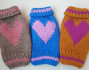 Hand Knit Heart Design Dog Sweater -Small Dog Sweater-Chihuahua sweater-Pet Heart Sweater-Dog Heart Costume size XS- S -M