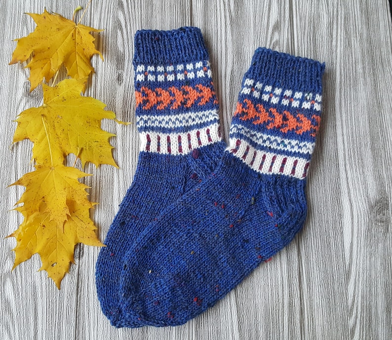 Hand Knitted Wool Socks Colorful Socks for Women Wool Socks Size Small Medium-US W6,5-7,EU37,5-38 image 1