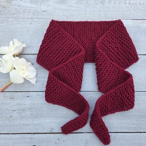 Hand Knitted Sophie Scarf - Knitted Neck Scarf - Small Knit Scarf - Merino Wool Sophie Scarf -Burgundy Red Sophie Scarf