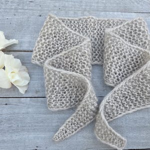 Hand Knitted Sophie Scarf - Knitted Neck Scarf - Small Knit Scarf -  Sophie Scarf- Mohair Scarf -Light Gray Sophie Scarf