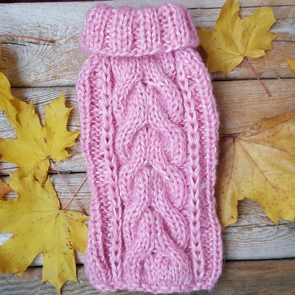 Pink Cable Knit Dog Sweater -Petit Pull pour chien-Pull Chihuahua-Pull pour animaux de compagnie-Costume de chien Plusieurs tailles