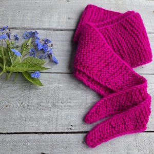 Hand Knitted Sophie Scarf - Knitted Neck Scarf - Small Knit Scarf - Merino Wool Sophie Scarf -Fuchsia Pink Sophie Scarf