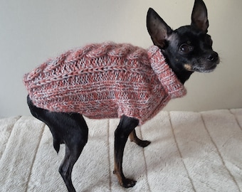 Pink- Gray Cable Knit Dog Sweater -Small Dog Sweater-Chihuahua sweater-Pet Sweater-Dog Costume Multiple sizes