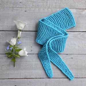 Hand Knitted Sophie Scarf - Knitted Neck Scarf - Small Knit Scarf - Merino Wool Sophie Scarf -Aqua Blue Sophie Scarf