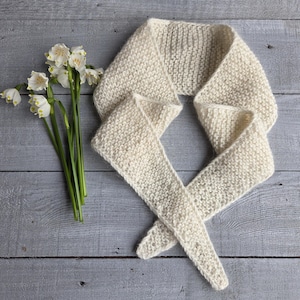 Hand Knitted Sophie Scarf - Knitted Neck Scarf - Small Knit Scarf - Alpaca Wool Sophie Scarf -White Sophie Scarf