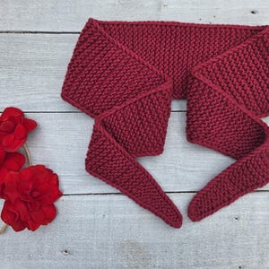 Hand Knitted Sophie Scarf - Knitted Neck Scarf - Small Knit Scarf - Merino Wool Sophie Scarf -Burgundy Red Sophie Scarf