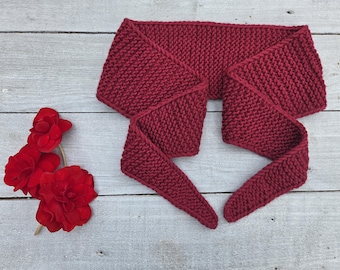 Hand Knitted Sophie Scarf - Knitted Neck Scarf - Small Knit Scarf - Merino Wool Sophie Scarf -Burgundy Red Sophie Scarf